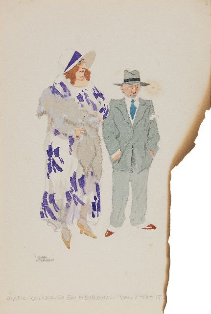 Herman Moerkerk | Jaapie Kalfslever en Mevrouw - van 1 tot 15, potlood en aquarel op papier, 25,5 x 17,1 cm, gesigneerd l.o.