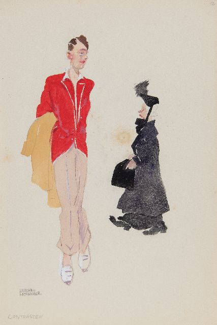 Herman Moerkerk | Contrasten, potlood en aquarel op papier, 25,5 x 17,0 cm, gesigneerd l.o.