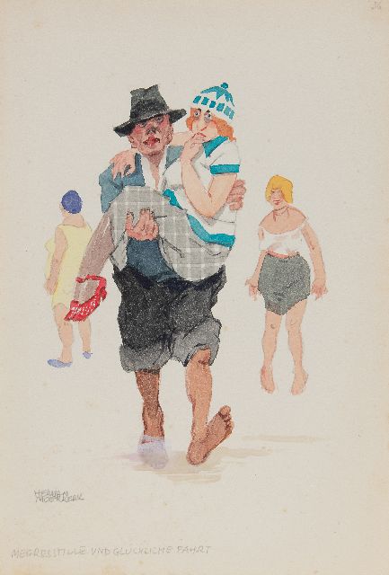 Moerkerk H.A.J.M.  | Meerresstille und glückliche Fahrt, potlood en aquarel op papier 25,5 x 17,1 cm, gesigneerd l.o.