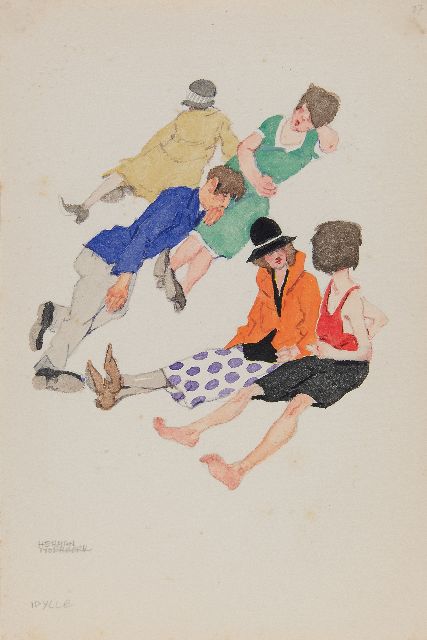 Herman Moerkerk | Idylle, potlood en aquarel op papier, 25,5 x 17,1 cm, gesigneerd l.o.