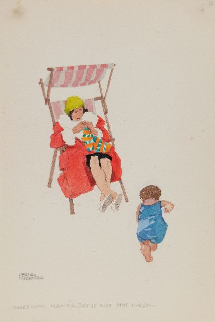 Herman Moerkerk | ...Voorzichtig, mannie, dat je niet nat wordt..., potlood en aquarel op papier, 25,5 x 17,1 cm, gesigneerd l.o.