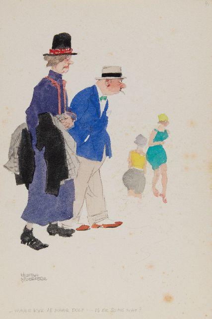 Herman Moerkerk | ...Waar kijk je naar Dolf...Is er soms wat?, potlood en aquarel op papier, 25,5 x 17,1 cm, gesigneerd l.o.
