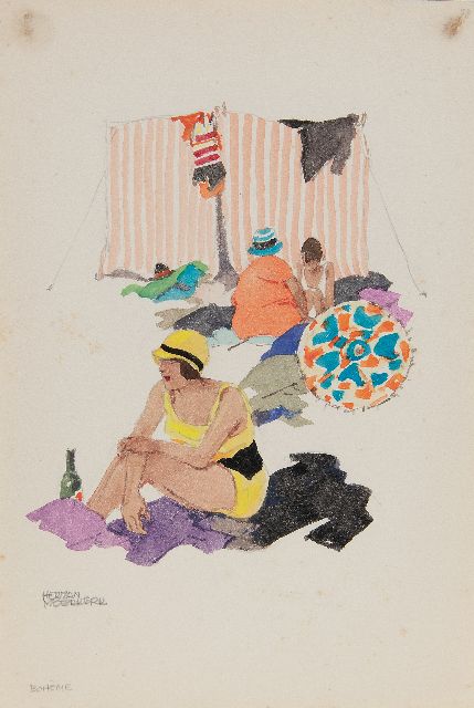 Herman Moerkerk | Bohème, potlood en aquarel op papier, 25,5 x 17,1 cm, gesigneerd l.o.