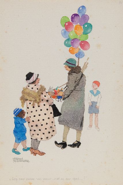 Moerkerk H.A.J.M.  | '...U heb toch zeker vas-recht.. met al dat gas...?', potlood en aquarel op papier 25,5 x 17,1 cm, gesigneerd l.o.