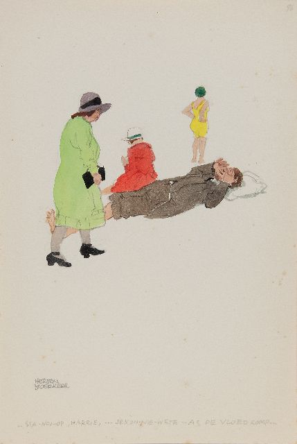 Herman Moerkerk | '.. Sta-nou-op, Harrie,... je kèn-nie-wete.. As de vloed komp...', potlood en aquarel op papier, 25,5 x 17,2 cm, gesigneerd l.o.