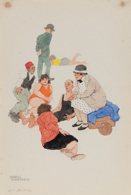 Herman Moerkerk | Het verhaal, potlood en aquarel op papier, 25,6 x 17,3 cm, gesigneerd l.o.