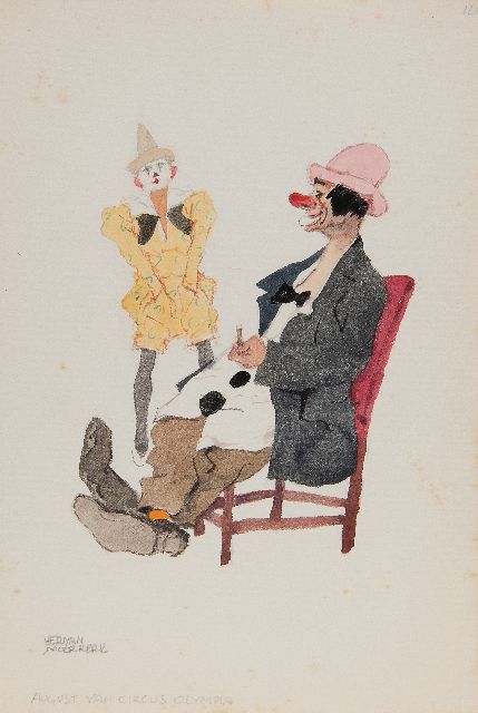 Herman Moerkerk | August van Circus Olympia, potlood en aquarel op papier, 25,6 x 17,2 cm, gesigneerd l.o.