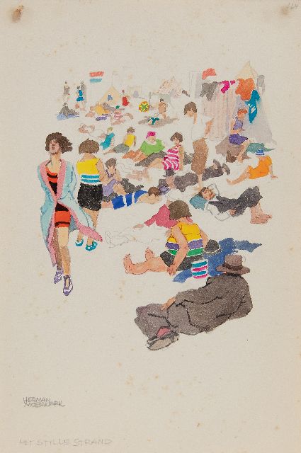 Herman Moerkerk | Het stille strand, potlood en aquarel op papier, 25,5 x 17,0 cm, gesigneerd l.o.