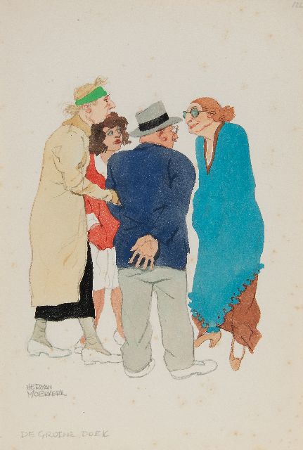 Herman Moerkerk | Onderonsje op het strand, potlood en aquarel op papier, 25,5 x 17,2 cm, gesigneerd l.o.