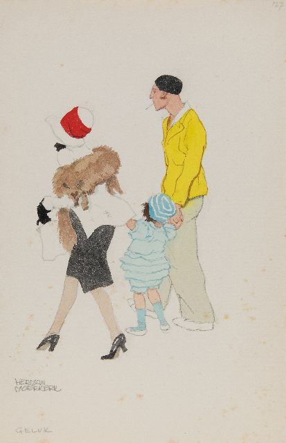 Herman Moerkerk | Geluk, potlood en aquarel op papier, 25,5 x 16,5 cm, gesigneerd l.o.