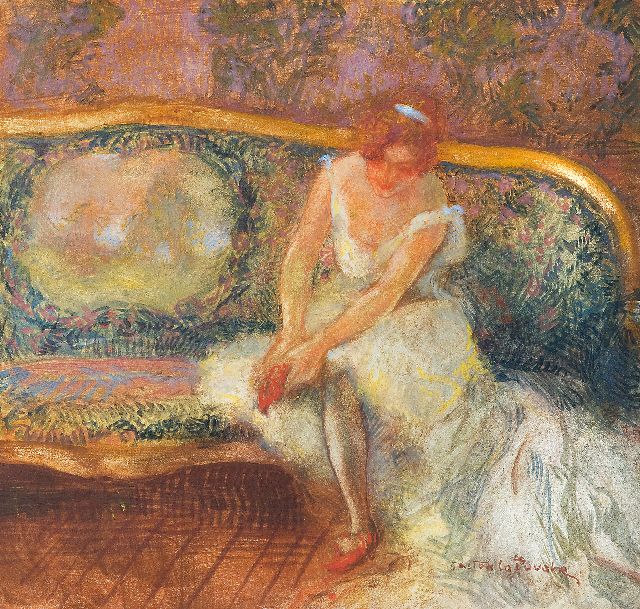 Gaston La Touche | Zittende ballerina, krijt en gouache op board, 23,1 x 24,3 cm, gesigneerd r.o.