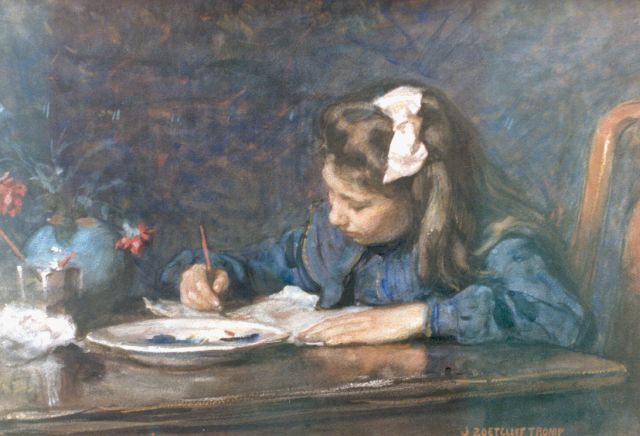 Jan Zoetelief Tromp | Schildersmeisje aan tafel, aquarel op papier, 45,0 x 61,5 cm, gesigneerd r.o.
