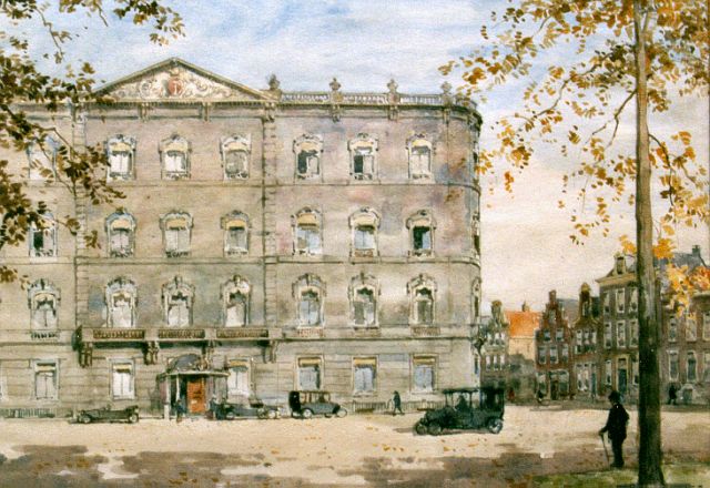 Cornelis Vreedenburgh | Auto's voor hotel Des Indes te Den Haag, aquarel op papier, 25,0 x 35,5 cm, gesigneerd r.o. initialen