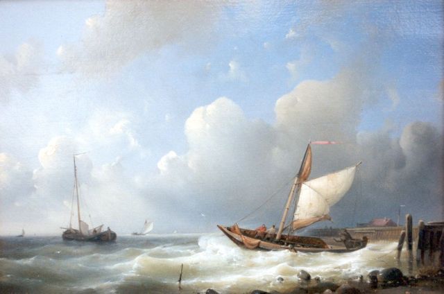 Abraham Hulk | Vissersboten voor de haven, olieverf op paneel, 21,6 x 31,7 cm, gesigneerd l.o.