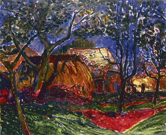 Antoon Kruysen | Boerderijen met rieten daken, olieverf op doek, 50,3 x 60,0 cm