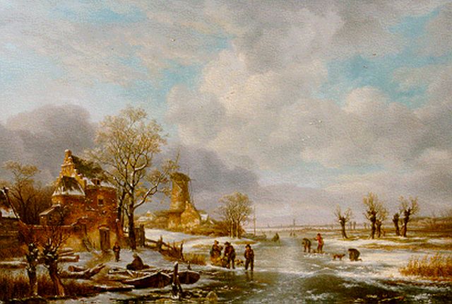 Anthony Jacobus Offermans | IJsgezicht met Rotterdam in het verschiet, olieverf op paneel, 52,0 x 76,5 cm, gesigneerd l.o.