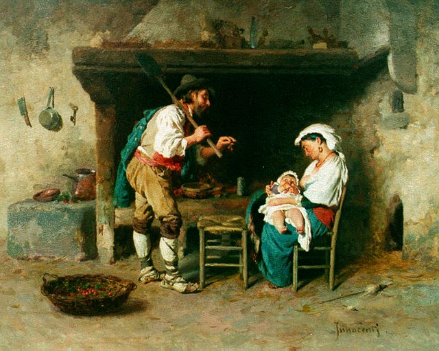 Camilio Innocenti | Kersen voor de baby, olieverf op paneel, 25,9 x 31,8 cm, gesigneerd r.o.