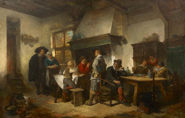 Herman ten Kate | In de taveerne, olieverf op paneel, 61,6 x 94,6 cm, gesigneerd l.o.