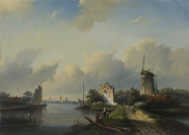 Spohler J.J.  | Zomerlandschap met figuren bij een vaart, olieverf op doek 56,6 x 78,4 cm, gesigneerd l.o.