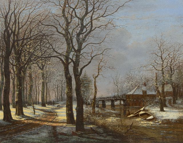 George Pieter Westenberg | Besneeuwd landschap met bomenlaan, olieverf op doek, 63,8 x 80,8 cm, gesigneerd r.o. en gedateerd 1821