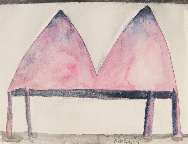 Klaas Gubbels | Tafel, krijt en aquarel op papier, 12,5 x 16,2 cm, gesigneerd r.o. en gedateerd '76