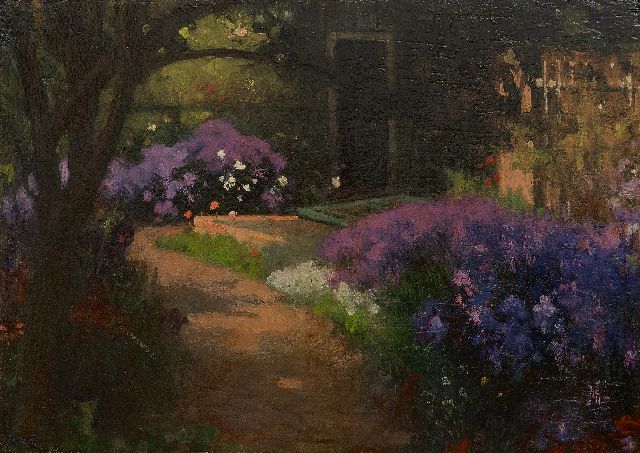 Jacobus van Looy | Tuin in Haarlem, olieverf op paneel, 26,8 x 37,0 cm, gesigneerd l.o. met initialen en te dateren 1907-1930