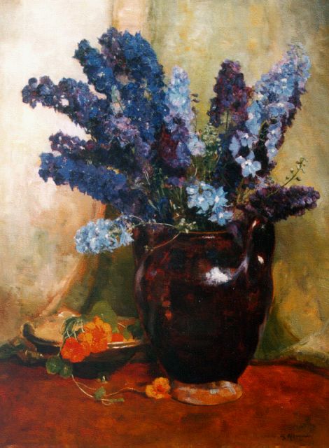 Gerard Altmann | Vaas met delphiniums, olieverf op doek, 80,0 x 60,1 cm, gesigneerd r.o.