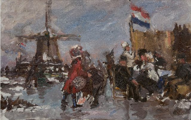Albert Roelofs | IJsvermaak bij een koek-en-zopie, olieverf op doek, 39,8 x 60,3 cm, te dateren 1899