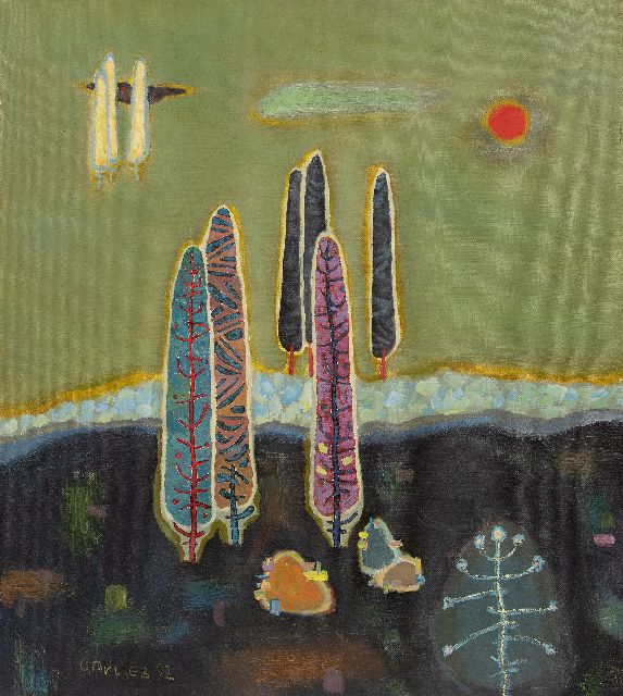 Oleg Pishchev | Echo van bomen, olieverf op doek, 90,0 x 80,0 cm, gesigneerd l.o. en verso en gedateerd '92