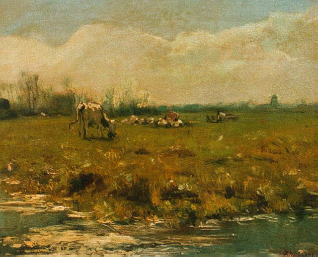 Egbert Rubertus Derk Schaap | Koeien in de wei, 24,4 x 29,3 cm, gesigneerd r.o.
