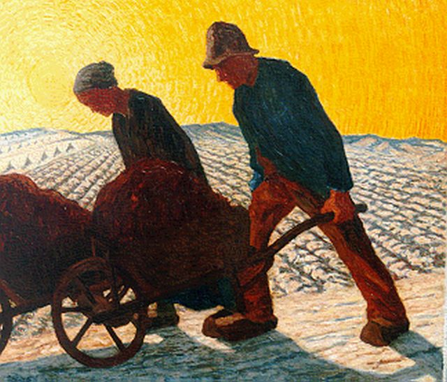 Cornelis Albert van Assendelft | Huiswaarts na de arbeid, olieverf op doek, 69,0 x 79,3 cm, gesigneerd l.o. en gedateerd 1916