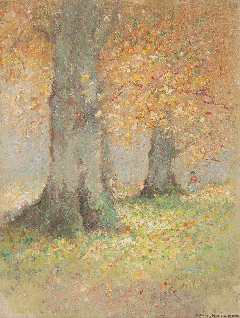 Aris Knikker | Beuken in de herfst, olieverf op doek op board, 15,4 x 11,6 cm, gesigneerd r.o.