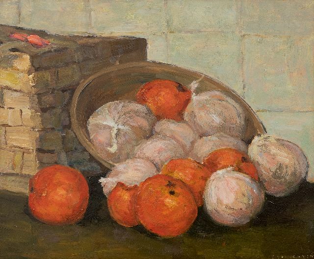 Manus van der Ven | Stilleven met mandarijnen, olieverf op board, 30,4 x 37,2 cm, gesigneerd r.o.