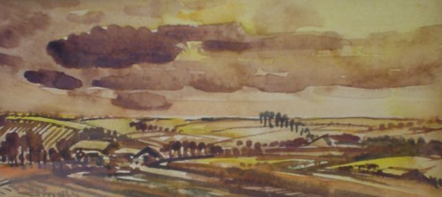 Mels J.W.A.A.M.  | Heuvellandschap, aquarel op papier 13,0 x 21,5 cm, gesigneerd l.o. en gedateerd '44