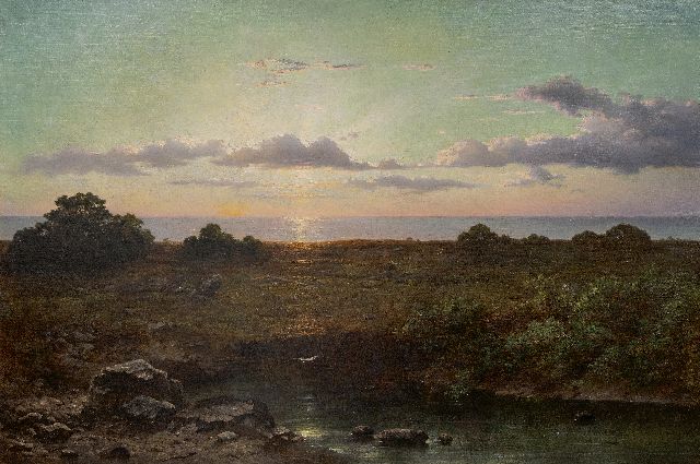 Louwrens Hanedoes | Zonsondergang nabij Le Havre, olieverf op doek, 111,0 x 166,2 cm, gesigneerd l.o.