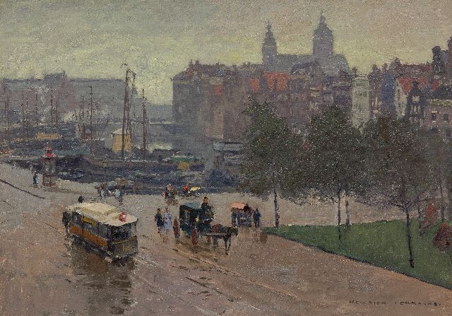 Heinrich Hermanns | Het Damrak, Amsterdam, olieverf op doek, 44,6 x 63,6 cm, gesigneerd r.o.