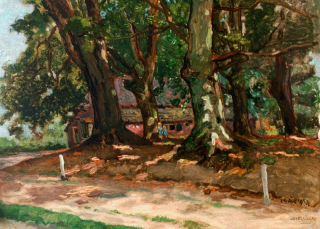 Joh Elsinga | Bij de boerderij, 30,0 x 40,0 cm, gesigneerd r.o. en gedateerd 1953