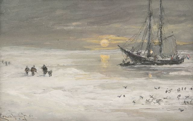 Louis Apol | Jacht op Nova Zembla, aquarel op papier, 15,7 x 24,6 cm, gesigneerd l.o. en gedateerd '82