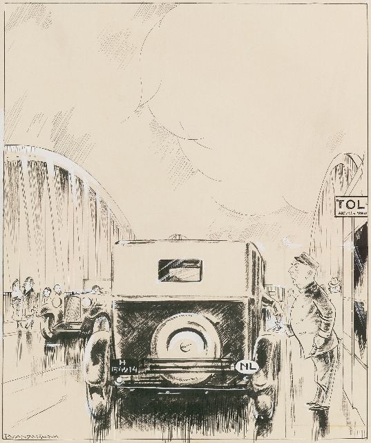 Piet van der Hem | De tolbrug, inkt en aquarel op papier, 42,0 x 31,5 cm, gesigneerd l.o.