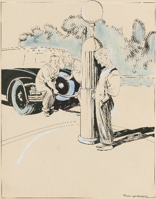 Piet van der Hem | Op pad met de Treasury, inkt, krijt en aquarel op papier, 44,5 x 34,8 cm, gesigneerd r.o.