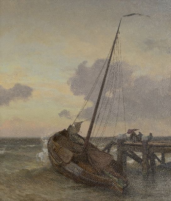 Willem Bastiaan Tholen | Woelige Zuiderzee, olieverf op doek, 71,1 x 60,5 cm, gesigneerd r.o. op de steiger
