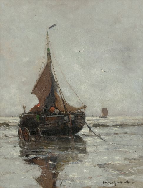 Morgenstjerne Munthe | Bomschuit op het strand, Katwijk, olieverf op doek, 67,3 x 51,6 cm, gesigneerd r.o. en gedateerd 1912