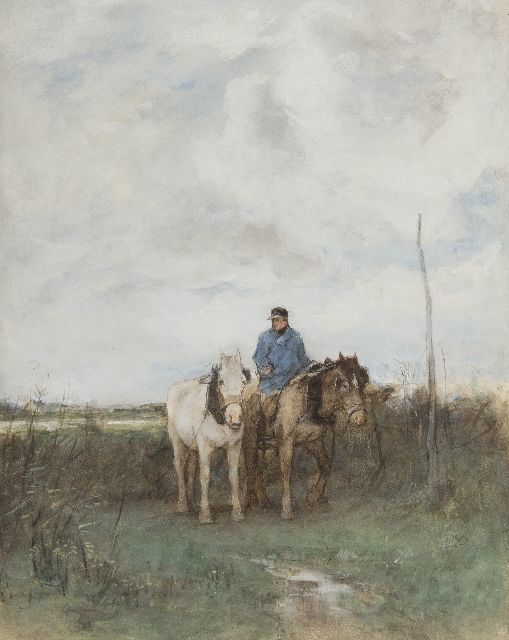 Anton Mauve | De jaagpaarden, aquarel op papier, 35,0 x 27,7 cm, gesigneerd m.o.