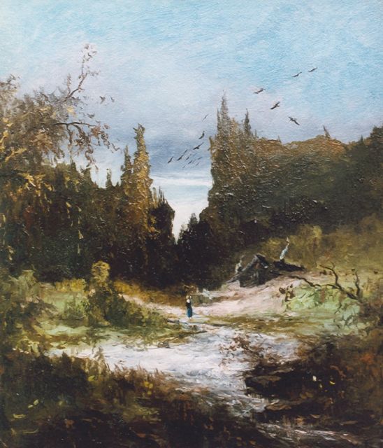 Johannes Warnardus Bilders | Heuvellandschap, olieverf op schildersboard, 31,2 x 27,0 cm