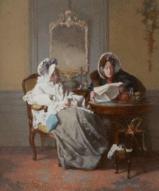 Alexander Hugo Bakker Korff | Het voorlezen van de krant, olieverf op paneel, 23,1 x 17,8 cm, gesigneerd l.o. en gedateerd '65