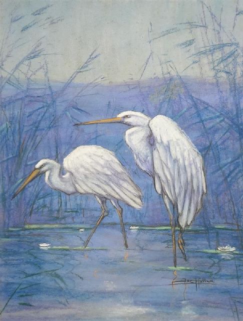 Klein Sprokkelhorst A.  | Kraanvogels, pastel op papier 49,5 x 39,0 cm, gesigneerd r.o. 'Jac Huller'