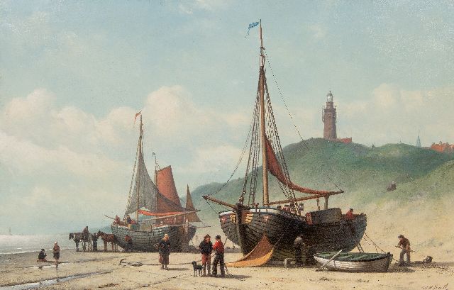 Rust J.A.  | Visserspinken op het strand, olieverf op doek 65,0 x 100,3 cm, gesigneerd r.o. en zonder lijst