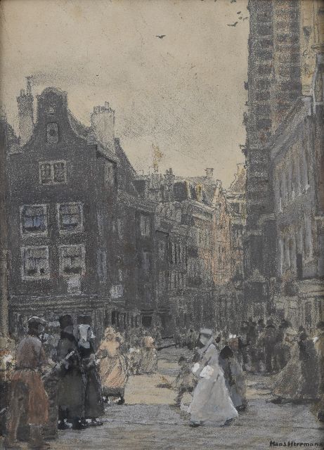 Hans Herrmann | Stadsgezicht in Amsterdam, krijt en aquarel op papier op board, 34,1 x 24,5 cm, gesigneerd r.o.