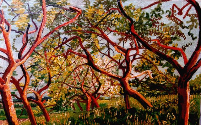 Herman Bieling | Boomgaard, olieverf op doek, 28,0 x 42,8 cm, gesigneerd l.o.