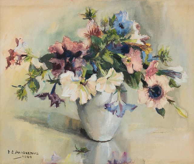 Elise Arntzenius | Boeket in witte vaas, aquarel op papier, 36,6 x 43,0 cm, gesigneerd l.o. en gedateerd 1949